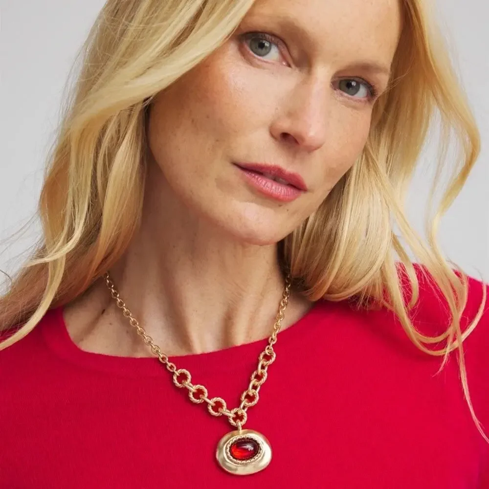 NEW Chico's Art Deco Red Gem Pendant Necklace - Picture 9 of 11
